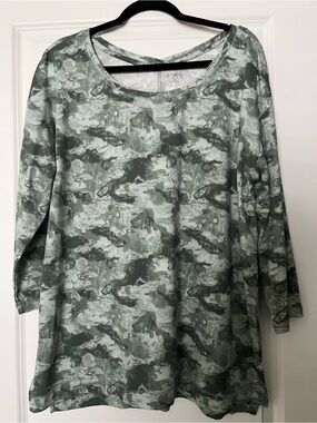 Wonderly Studio women's green tie-dye 3/4 sleeve tunic top. XL